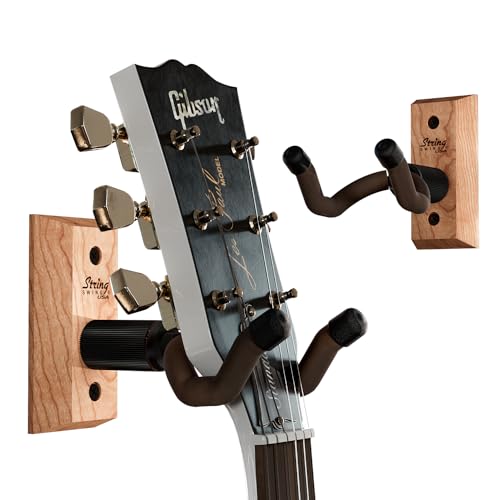 String Swing Gitarren-Aufhänger - Halter für E-Akustik- und Bassgitarren - Ständer Zubehör für Zuhause oder Studio - Musikinstrumente sicher ohne Hartschalenkoffer - Cherry Hartholz Wandhalterung 2 von String Swing