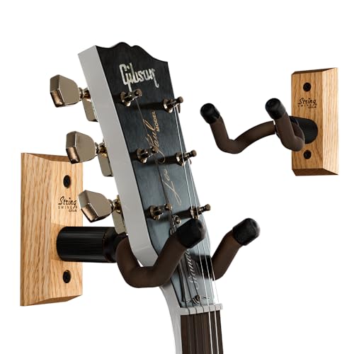 String Swing - Gitarrenhalterung zur Wandbefestigung für Akustik- und E-Gitarren - CC01K Guitar Hanger - Hergestellt in den USA - Eiche - Doppelpack von String Swing