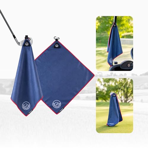 Stripebird Magnetisches Golf-Handtuch (blau) – Mikrofaser-Golf-Handtuch mit integriertem ultrastarkem Neodym-Magnethandtuch – 45,7 x 45,7 cm Golftaschen-Handtuch von Stripebird