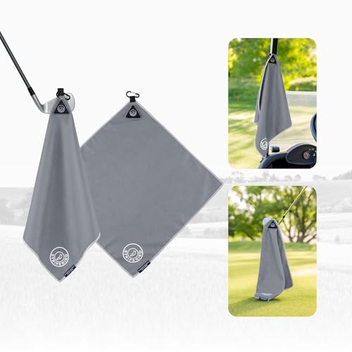 Stripebird Magnetisches Golf-Handtuch (grau) – Mikrofaser-Golf-Handtuch mit integriertem ultrastarkem Neodym-Magnethandtuch – 45,7 x 45,7 cm Golftaschen-Handtuch von Stripebird