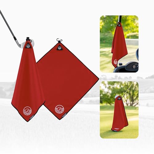 Stripebird Magnetisches Golf-Handtuch (rot) – Mikrofaser-Golf-Handtuch mit integriertem ultrastarkem Neodym-Magnethandtuch – 45,7 x 45,7 cm Golftaschen-Handtuch von Stripebird