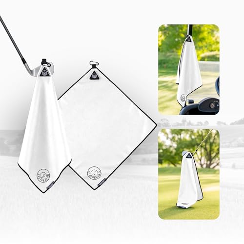Stripebird Magnetisches Golf-Handtuch (weiß) – Mikrofaser-Golf-Handtuch mit integriertem ultrastarkem Neodym-Magnethandtuch – 45,7 x 45,7 cm Golftaschen-Handtuch von Stripebird