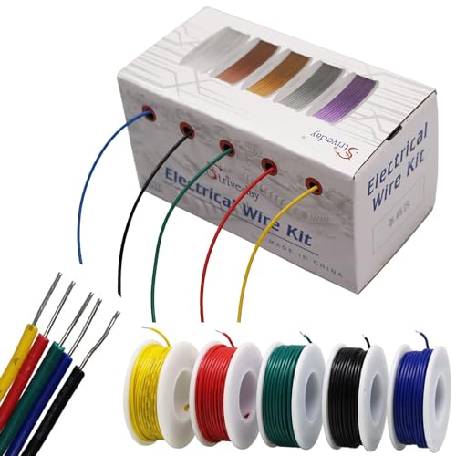 Striveday™ 26 AWG Haken-Up-Draht 1007 PVC Volldraht-Set Box verzinntes Kupfer-Elektrodraht 26 Gauge 300 V Kabel (10 m pro Farbe) von Striveday