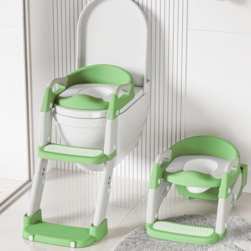 3 IN 1 Toilettensitz Kinder mit Treppe, Potty Training Toilet WC Sitz Kinder für Jungen und Mädchen, Höhenverstellbar und Klappbar, PVC-Sitzkissen, Spritz- und Rutschfestes Trittbrett von Strixorn