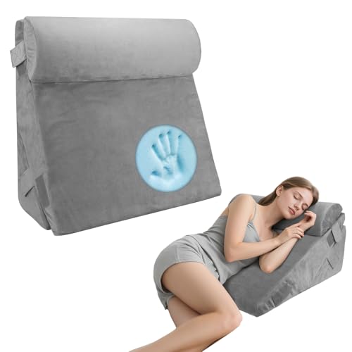3-teiliges Set mit Keilförmigen Kissen, Verstellbare Keilförmige Kissen mit Memory-Schaum-Oberfläche für das Bett, Dreieckige Rückenkissen mit Rückenstütze, Rückenstütze zum Aufrichten 56 × 56 × 26CM von Strixorn