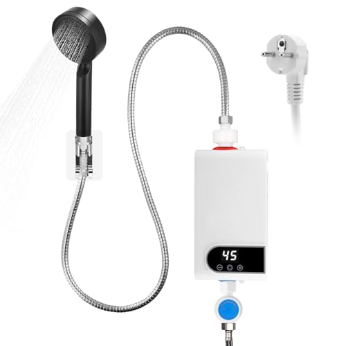 5500W Tankloser Durchlauferhitzer Mit Dusche-Set, 220V Durchlauferhitzer Mit LCD-Digitaldisplay und Touch-Tasten, Geeignet für Dusche, Badezimmer/KüChe/Waschbecken (B) von Strixorn