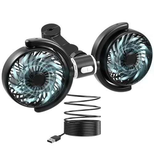 5V 2A Doppelkopf Kopfstütze Autolüfter,Doppelköpfiger Ventilator Auto mit 3 Speed,12V Doppelkopf Auto Ventilator für KFZ,Auto Lüfter Zigarettenanzünder,USB Auto Ventilator für LKW Van SUV RV,Leise von Strixorn