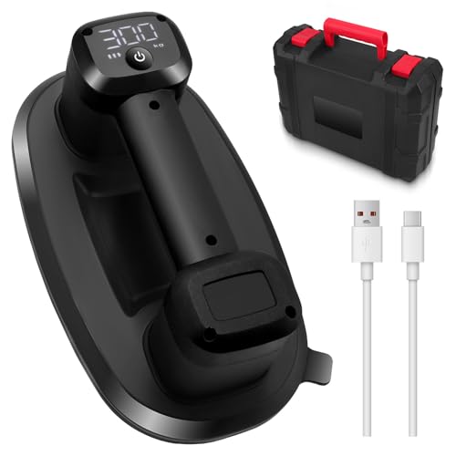 Akku Vakuum Saugheber 300KG, Plattenheber für Terrassenplatten mit 2 * 4500 mAh Akku, Durchmesser 26 cm, Akku Saugheber, Saugkraft Saugheber Fliesen für raue Oberflächen (Schwarz) von Strixorn
