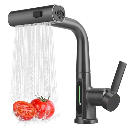 Durchlauferhitzer Küche mit Ausziehbarem Sprühnebel, 4 Modus Wasserfall Küchenspülenarmatur, 360° Drehbare Edelstahl Küchenarmatur, Wasserhahn bad Wasserfall mit Ausziehbarem Sprühnebel von Strixorn