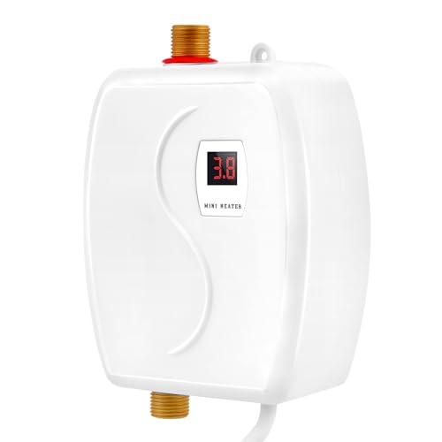 Elektronischer Durchlauferhitzer Küche 230V 3800W elektrische Warmwasserbereiter tankloser Mini-Warmwasserbereiter mit LED Temperaturanzeige, Elektrisch Instant Klein Durchlauferhitzer für Küche, Bad von Strixorn