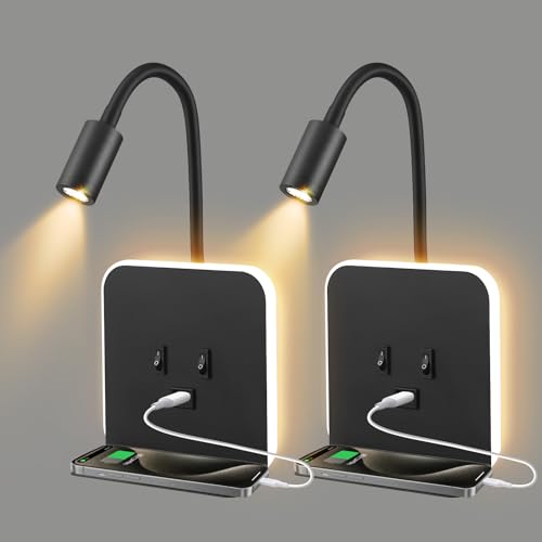 Flexible Schwanenhals Wandleselampe mit USB-Ladeanschluss und unabhängigem Schalter, LED Leselampe Bettlampe für Wohnzimmer Schlafzimmer Kopfteil Lesen(Schwarz, 2 Stück) von Strixorn