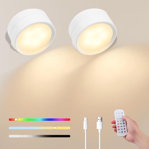 LED Wandleuchte Innen, 2 Stück Wandlampe Kabellos mit Fernbedienung, 15 Farbmodi Dimmbare LED Wandleuchte Innen Akku, 360 ° Rotatable Touch Control Leuchten für Kinder Wohnzimmer Schlafzimmer von Strixorn