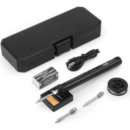 Lötkolben Set, USB Wiederaufladbar Akku Lötkolben Set mit LED-Anzeige, 3 Temperatur Einstellbare 200℃-450℃, Leicht Lötkolbenständer für Reparatur des Schweißens, 3 Lötspitzen, Lötdraht, Lötpaste von Strixorn