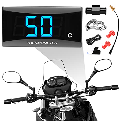 Motorrad Digital Thermometer Instrumente Wassertemperatur Temperatur Digitalanzeige Meter Gauge Sensor Adapter, Wasserdichtem Metallfühler Temperatursensor Sensoradapter Für KOSO 18/22mm(18MM-BLUE) von Strixorn