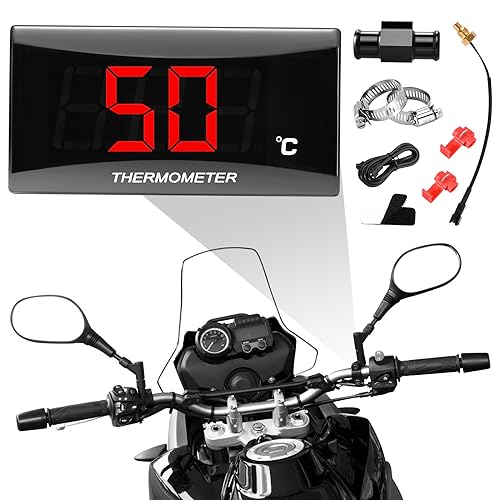 Motorrad Digital Thermometer Instrumente Wassertemperatur Temperatur Digitalanzeige Meter Gauge Sensor Adapter, Wasserdichtem Metallfühler Temperatursensor Sensoradapter Für KOSO 18/22mm(22MM-RED) von Strixorn