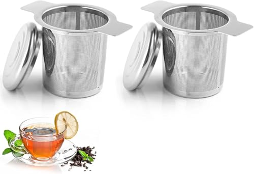 Strixorn 2Pcs Teesieb Edelstahl mit Deckel und Doppel-Griff, Teesieb für Losen Tee, Teesieb für Töpfe & Teekannen, Feinmaschiges Tea Infuser, Teesiebe für die Meisten Tee-Tassen, Tee-Schalen von Strixorn