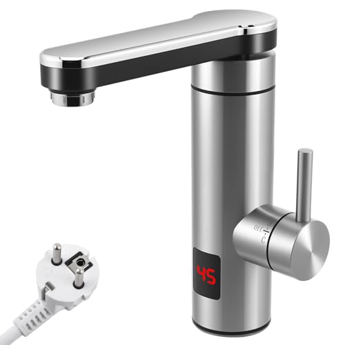 Strixorn 3300W Durchlauferhitzer am Wasserhahn, 220V Edelstahl Warmwasserboiler mit LED-Temperaturanzeige, Kalt- und Warmwasserhahn für Küchenspüle, IPX4 Wasserdicht (304 Edelstahl) von Strixorn