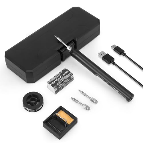 Strixorn Akku Lötkolben Set, USB Wiederaufladbar Lötkolben mit LCD, Temperatur Einstellbare 200 ℃-450 ℃, 3 Lötspitzen, Lötdraht, Lötkolben, Lötpaste, Professionelles Sicheres Komplettes Lötkolben von Strixorn