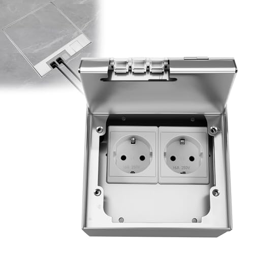 Strixorn Bodentank Bodensteckdose, Edelstahl-Einbausteckdose aus Edelstahl mit 2 EU Steckdosen, 16A 4000W AC 250V, IP54 Wasserdichte Bodeneinbaudose innen für Küche, Büro, Wohnzimmer, Homeoffice Strixorn Bodentank Bodensteckdose, Edelstahl-Einbausteckdose aus Edelstahl mit 2 EU Steckdosen, 16A 4000W AC 250V, IP54 Wasserdichte Bodeneinbaudose innen für Küche, Büro, Wohnzimmer, Homeoffice von Strixorn