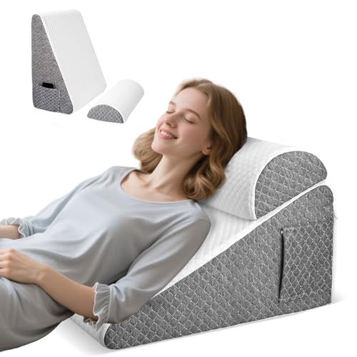 Strixorn Keilkissen, Lesekissen Reflux Kissen für Bett und Couch, L50xB50xH26 Reflux Kissen mit Waschbarem Bezug und Memory Schaum, für Reflux Anti-Schnarchen Nacken Rückenschmerzen von Strixorn