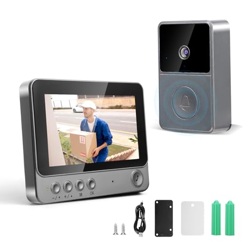Strixorn Türspion Kamera WLAN mit 4,3-Zoll-Farbbildschirm,Video-Türsprechanlage, 1080p Nachtsicht und Zwei-Wege-Audio, Funkklingel mit Kamera Funkklingel Aussen Wasserdicht HD Gegensprechanlage von Strixorn
