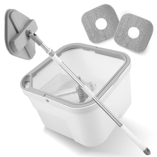Wischmopp Set mit Eimer mit 2 Mikrofaserbezug, 2-Kammer-System zur Trennung, Putzeimer Bodenwischer mit Auswringfunktion für Fenster- Bodenreinigung von Strixorn