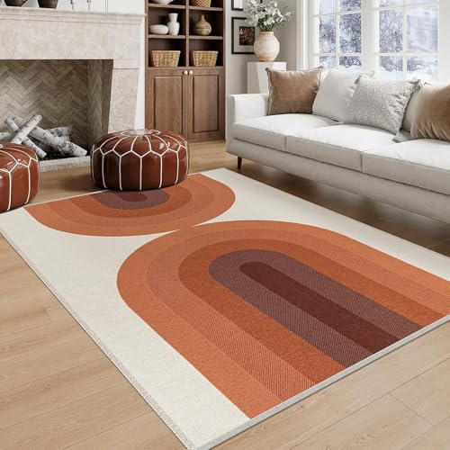 Strloepr Waschbar Teppich Wohnzimmer Schlafzimmer Küche Matte,Deko Aesthetic Clean Girl,Moderne geometrische Designer-Heimdekoration, Orange, 120 x 120 cm Strloepr Waschbar Teppich Wohnzimmer Schlafzimmer Küche Matte,Deko Aesthetic Clean Girl,Moderne geometrische Designer-Heimdekoration, Orange, 120 x 120 cm von Strloepr