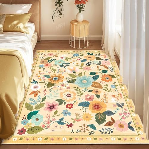 Strloepr Waschbar Teppich Wohnzimmer Sessel Stühle Schlafzimmer Arbeitszimmer Carpet,Mehrfarbige Wohndekoration für Teenager-Mädchen, Blumenmuster, Gelb, 160 x 200 cm Strloepr Waschbar Teppich Wohnzimmer Sessel Stühle Schlafzimmer Arbeitszimmer Carpet,Mehrfarbige Wohndekoration für Teenager-Mädchen, Blumenmuster, Gelb, 160 x 200 cm von Strloepr