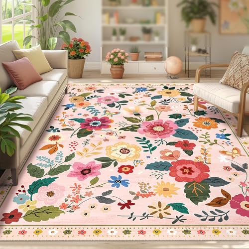 Strloepr Waschbar Teppich Wohnzimmer Sessel Stühle Schlafzimmer Deko Aesthetic Nachttisch,Mehrfarbige, Moderne Wohndekoration für Teenager-Mädchen, Blumenmuster, Rose, 155 x 215 cm Strloepr Waschbar Teppich Wohnzimmer Sessel Stühle Schlafzimmer Deko Aesthetic Nachttisch,Mehrfarbige, Moderne Wohndekoration für Teenager-Mädchen, Blumenmuster, Rose, 155 x 215 cm von Strloepr