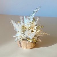 Tischdekoration Mit Goldelementen/Holzscheibe Trockenblumen Tischdeko Hochzeit Taufe Geburtstag von Stroblume