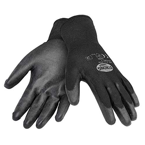 HandschuhMan. 6 Paar Schwarze Montage Arbeitshandschuhe von StrongHand Gr. 6 bis 11 Werkstatt Garten (7/S) von Stronghand