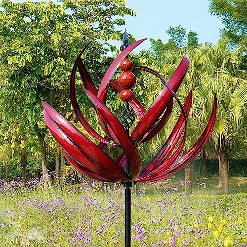 20×90 cm Windrad Für Draußen Buntes Windrad Für Den Garten Wetterfest Gartenstecker Windspiel Gartendeko Metall Windspiel Windmühle Blumenstecker Kinetische Skulptur Für Hof Und Garten (ROT) von Stronrive