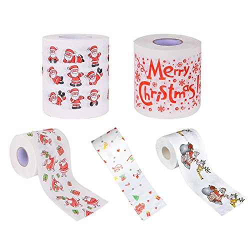 5 Stück Weihnachts Toilettenpapierrolle, Weihnachtsmann Feiertags Toilettenpapier, Hochsammelbares Neuheits Toilettenpapier, Lustiges Gag Geschenk Für Weihnachtsstrumpf Stuffers Gefälligkeiten von Stronrive