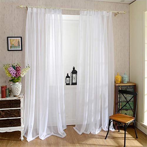 Gardinen Schals 100x200cm, 2er-Set, Voile, Weiß & Soft Voile Vorhänge Schlafzimmer Transparent Vorhang für Haus Dekoration von Stronrive