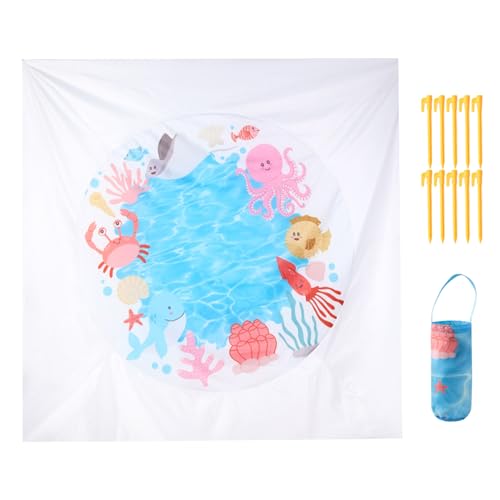 Pfütze Pool - Faltbare Matte Mit Aufbewahrungstasche,2-in-1 Cartoon Wasserspielzeug Mit Erdspießen Tragbare Matte Für Garten Familie Camping See Picknick Park von Stronrive