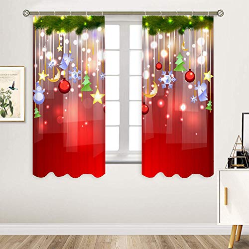 Stronrive 70x100cm 2er Set Weihnachten Vorhang Waschbar Weihnachtsvorhänge Gardinen Semi Verdunklungsvorhänge für Wohnzimmer Schlafzimmer Tür Fenster von Stronrive