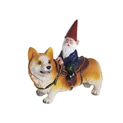Stronrive Frecher Gartenzwerg Harz Garten Dekoration Lustig Gartenzwerg Figuren Deko für die Gartendekoration (REIT A Corgi) von Stronrive