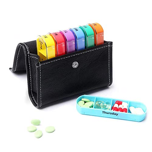 Stronrive Tablettenbox 7 Tage 4 Fächer Pillendose Klein Medikamentenbox Leder Tablettentasche für Vitamine, Nahrungsergänzungsmittel und Medikamente von Stronrive