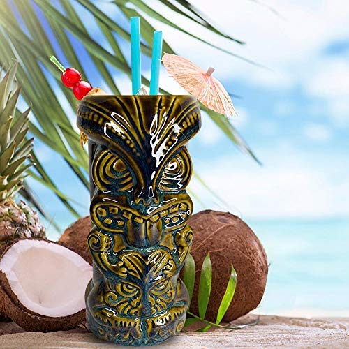 Stronrive Tiki Becher Hawaii Tiki Mug Keramik 450mL Cocktailbecher Cocktailgläser Hawaii Tiki Tasse Tiki Köpfe Keramikbechern Barbecher für Holiday Party von Stronrive