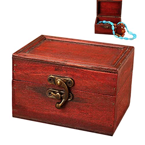 Vintage Truhe,Rote Holztruhe Europäische Aufbewahrungsbox mit Schloss - Staubdichte Box Desktop-Schmuckaufbewahrung Organizer Box für Schmuck, Postkarten, Kosmetika von Stronrive