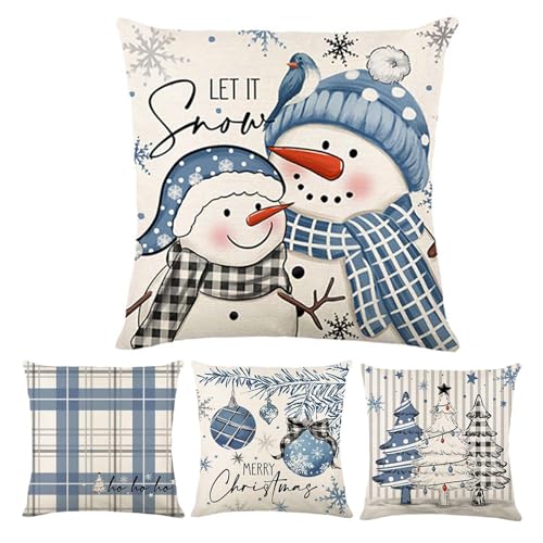 Weihnachts-Kissenbezüge, Weihnachts-Kissenbezüge, Urlaubsdekoration, Winter- , Schneeflocke, Baum, kariert, festliche Dekoration für Party, Café, Couch, Wohnung, Wohnzimmer, Sofa von Stronrive