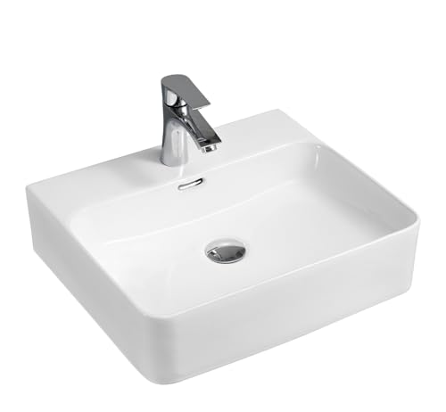 Eckiges Design Handwaschbecken hochwertige Keramik modern & stilvoll durch dünnen Rand 60 x 42 cm Waschtisch Wandhängend von Structio International