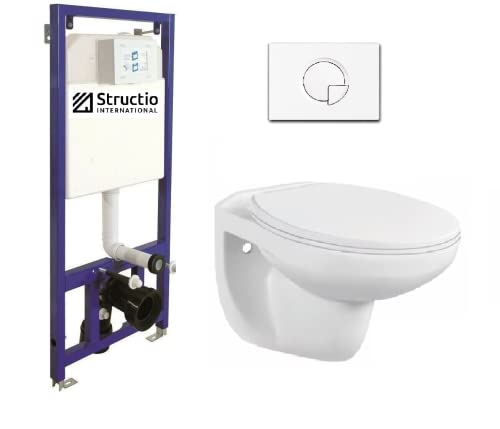 Vorwandelement Unterputz WC Unterputzspülkasten Spülkästen Wand WC SET WC-Sitz Soft Close Vorwandspülkasten Montageelement Hängewand Element+Drückerplatte (Drückerplatte 1 + WC weiß 190) von Structio International