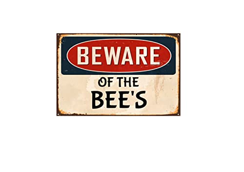 Blechschild mit Aufschrift "Beware Of The Bee's", Warnschild, Sicherheitsschild, Aluminiumschild für Alt-Raumdekoration, Innen- und Außenbereich, Schilder für Zuhause, Büro, Arbeit, 14 x 20 cm von Strunt