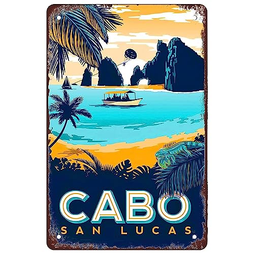 Cabo San Lucas Vintage Travel Blechschild Strand Natur Landschaft Hippie Metallschilder Retro Reise Wanddekoration für Zuhause Büro Garten Man Cave Club Cafe 20 x 30 cm von Strunt