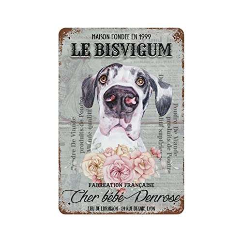 Französischer Stil Deutsche Dogge Vintage Blechschild Floral Deutsche Dogge Metall Poster Retro Rustikal Lustig Blechschild Retro Wanddekoration Poster Retro Wanddekoration Man Cave Home Pub Lustiges von Strunt