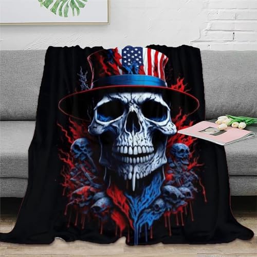 Hat Totenkopf Skelett Decke Super Weiche Leichte Flanell Fleece Decke Für Bett Couch Sofa, Ganzjährig Warme Kuschelige Plüsch Mikrofaser Decke 50x60inch(127x152cm) von Strunt