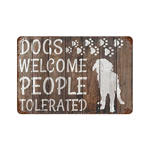 Lustiges Hundeschild mit Aufschrift "Dogs Welcome People Tolerated", Metallschild, lustiges Hundegeschenk, Hundeliebhaber, Dekoration, Hundemutter, Metallschild, Hundedekoration, 20 x 30 cm von Strunt