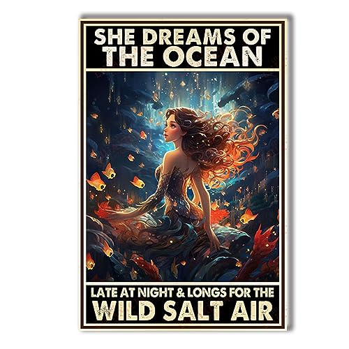 Lustiges Vintage-Blechschild "She Dreams Of The Ocean", Retro-Metalldosen, Vintage-Blechschilder, Männerhöhle, Schild für Bar, Kneipe, Zuhause, Cafés, Wanddekoration, 20 x 30 cm von Strunt