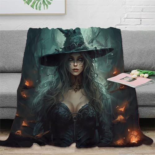 Magische Hexe Halloween Decke Super Weiche Leichte Flanell Fleece Decke Für Bett Couch Sofa, Ganzjährig Warme Kuschelige Plüsch Mikrofaser Decke 60x80inch(150x200cm) von Strunt